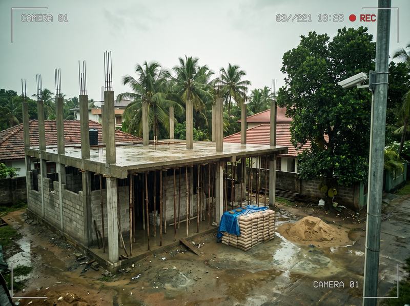 Site camera view of a two-storey house under construction in Sri Lanka