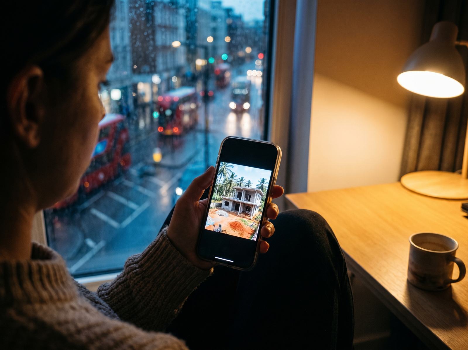 Overseas client watching their Sri Lankan construction site on a phone